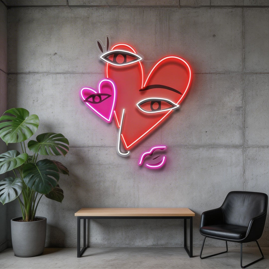 Abstract Face With Hearts LED Neon Sign Light