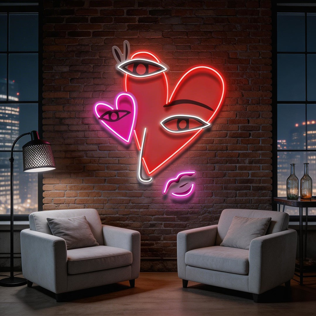 Abstract Face With Hearts LED Neon Sign Light