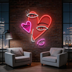 Abstract Face With Hearts LED Neon Sign Light
