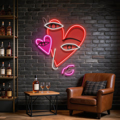 Abstract Face With Hearts LED Neon Sign Light