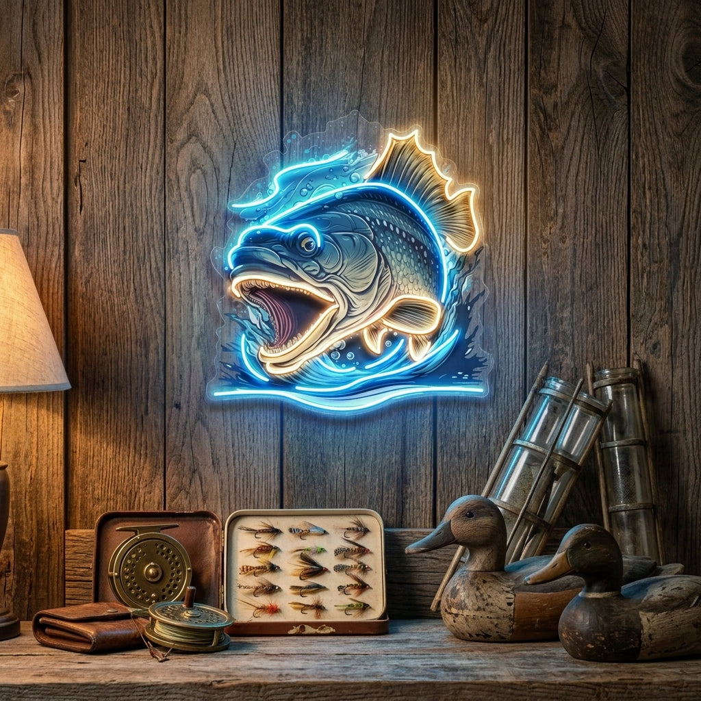 Aggressive Fish Counterattack LED Neon Sign Light Pop Art