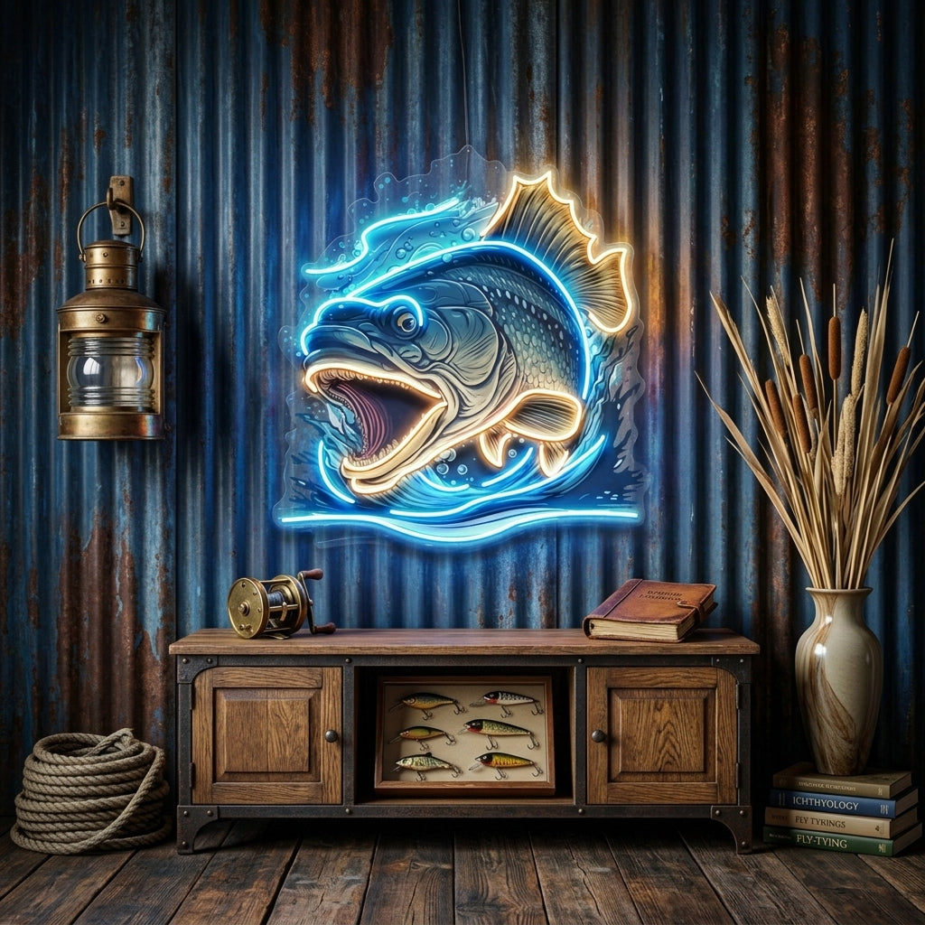 Aggressive Fish Counterattack LED Neon Sign Light Pop Art