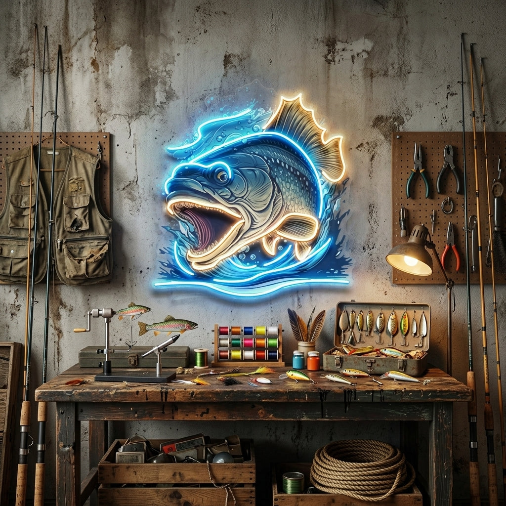 Aggressive Fish Counterattack LED Neon Sign Light Pop Art