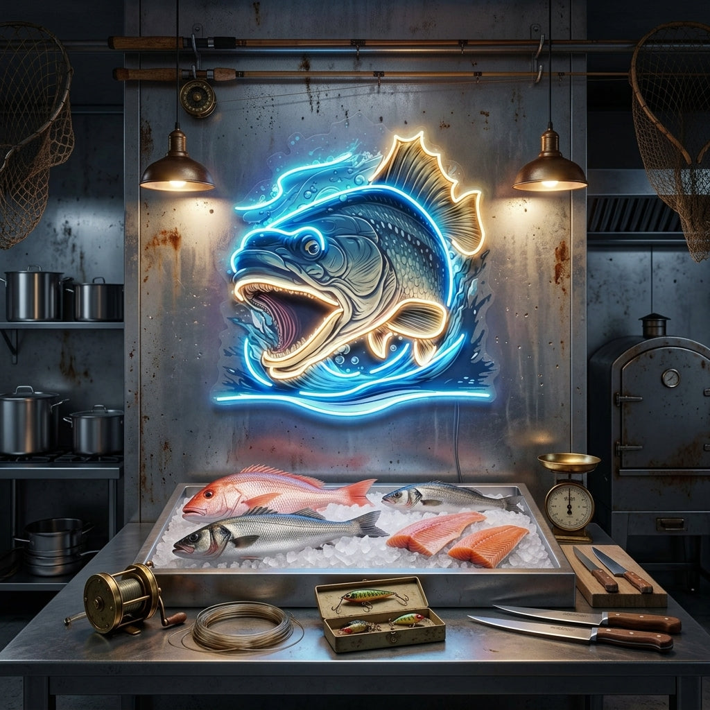 Aggressive Fish Counterattack LED Neon Sign Light Pop Art