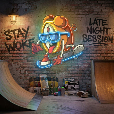 Alarm Clock Skateboarding LED Neon Sign Light Pop Art