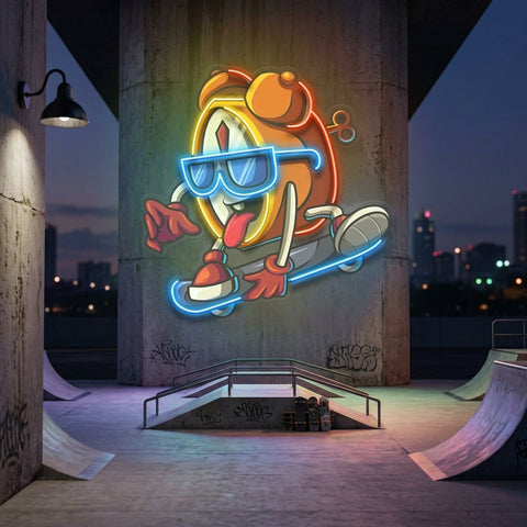 Alarm Clock Skateboarding LED Neon Sign Light Pop Art