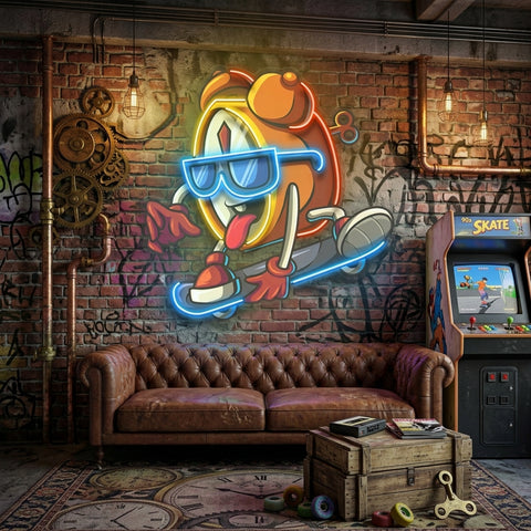 Alarm Clock Skateboarding LED Neon Sign Light Pop Art