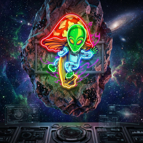 Alien Flying Mushrooms Galaxy LED Neon Sign Light Pop Art