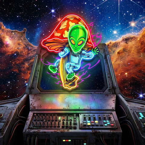 Alien Flying Mushrooms Galaxy LED Neon Sign Light Pop Art