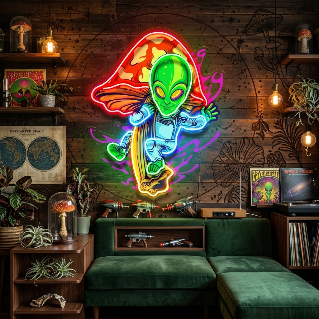 Alien Flying Mushrooms Galaxy LED Neon Sign Light Pop Art