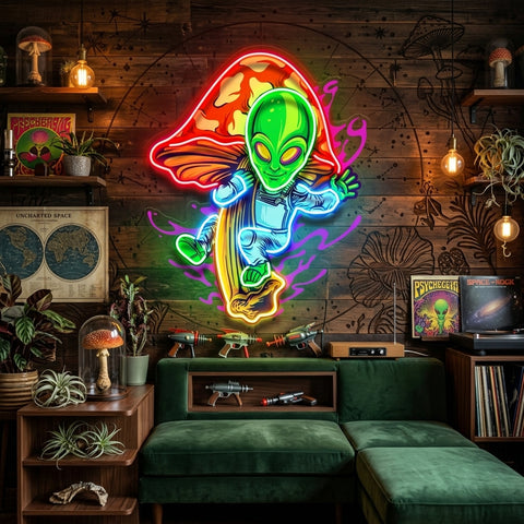 Alien Flying Mushrooms Galaxy LED Neon Sign Light Pop Art