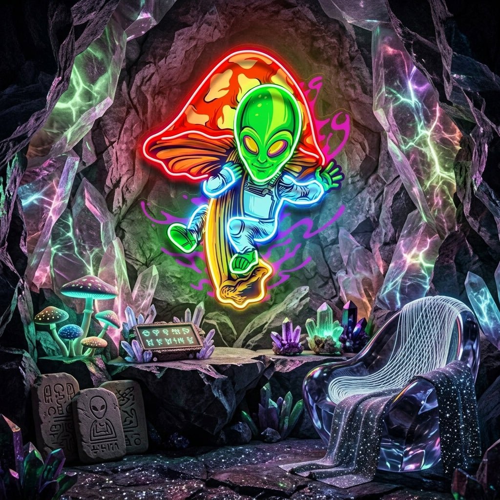 Alien Flying Mushrooms Galaxy LED Neon Sign Light Pop Art