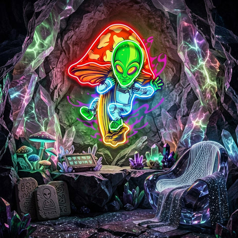 Alien Flying Mushrooms Galaxy LED Neon Sign Light Pop Art
