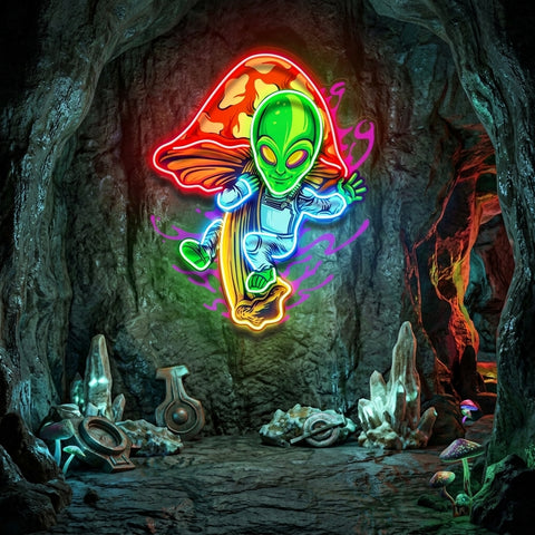 Alien Flying Mushrooms Galaxy LED Neon Sign Light Pop Art