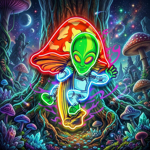 Alien Flying Mushrooms Galaxy LED Neon Sign Light Pop Art