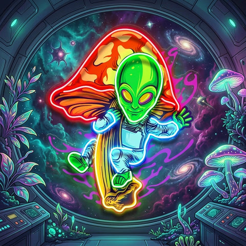 Alien Flying Mushrooms Galaxy LED Neon Sign Light Pop Art