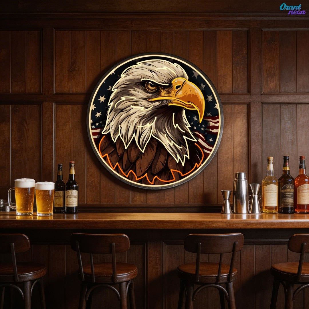 America Eagle Head Flag Neon Sign