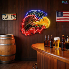 Majestic Glow: Eagle’s Flight with Flag Neon Sign