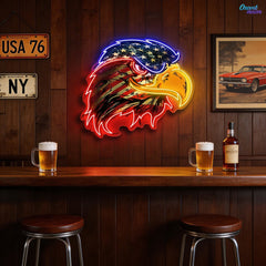 Majestic Glow: Eagle’s Flight with Flag Neon Sign