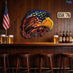 Majestic Glow: Eagle’s Flight with Flag Neon Sign