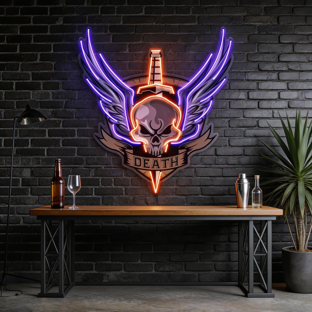Angry Military Skull Wings LED Neon Sign Light Pop Art