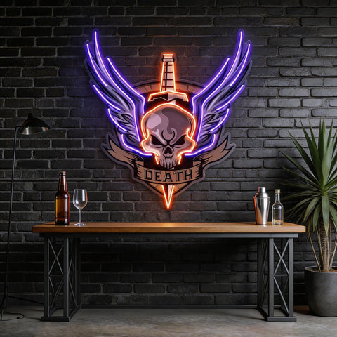 Angry Military Skull Wings LED Neon Sign Light Pop Art