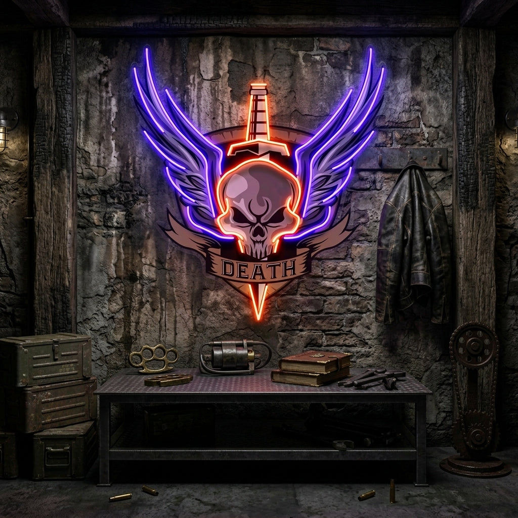Angry Military Skull Wings LED Neon Sign Light Pop Art