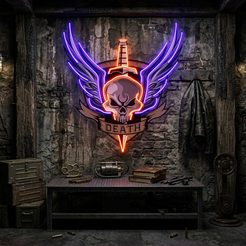 Angry Military Skull Wings LED Neon Sign Light Pop Art