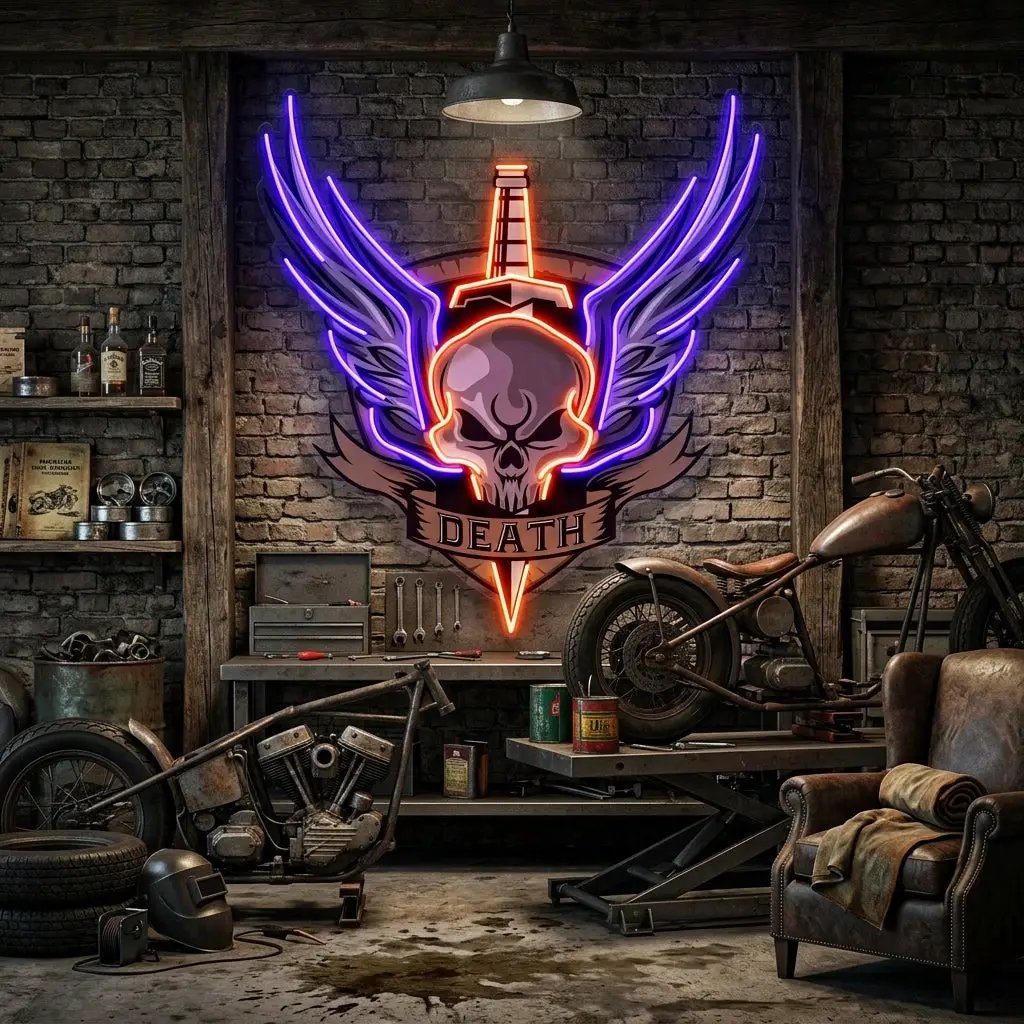 Angry Military Skull Wings LED Neon Sign Light Pop Art