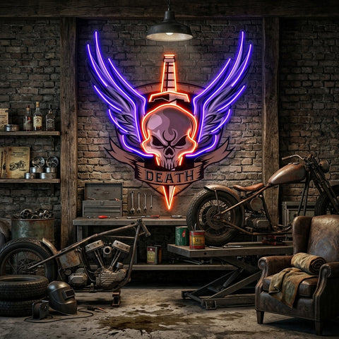 Angry Military Skull Wings LED Neon Sign Light Pop Art