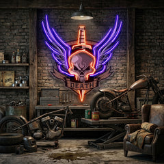 Angry Military Skull Wings LED Neon Sign Light Pop Art