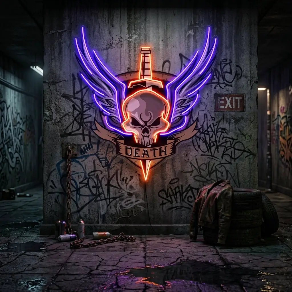 Angry Military Skull Wings LED Neon Sign Light Pop Art