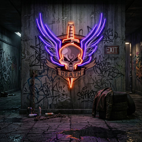 Angry Military Skull Wings LED Neon Sign Light Pop Art