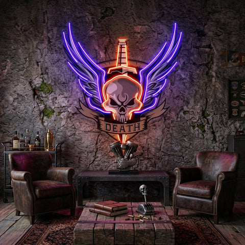 Angry Military Skull Wings LED Neon Sign Light Pop Art