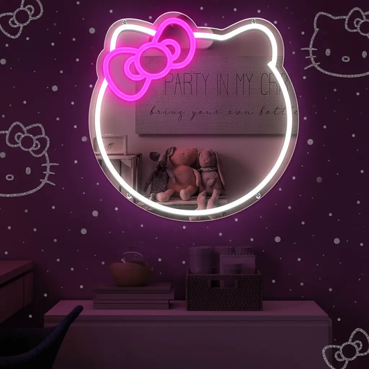 Anime Cat Mirror Neon Sign for Wall Decor Girls Dresser Decor