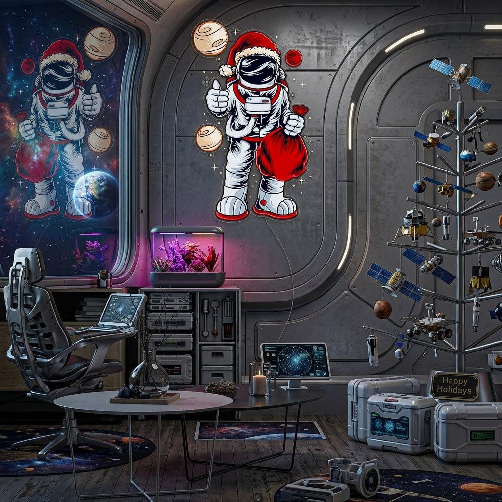 Astronaut Santa Christmas 3 Led Neon Acrylic Artwork