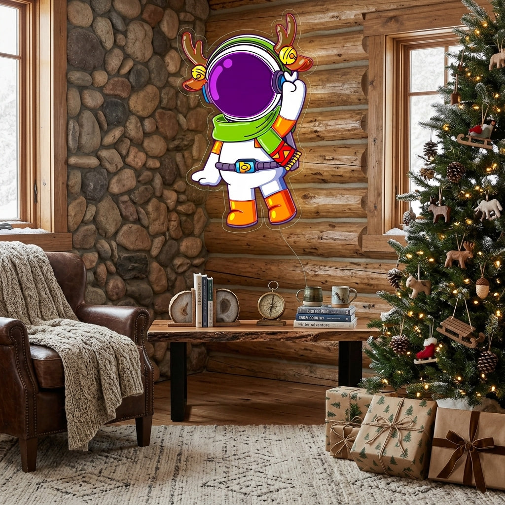 Astronaut Reindeer Christmas Led Neon Acrylic Artwork