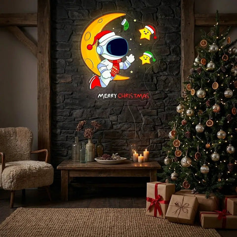 Astronaut with Moon Christmas Led Neon Acrylic Artwork