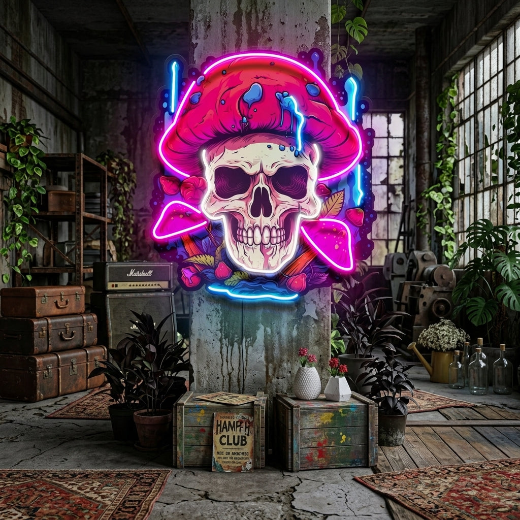 A Skull With A Mushroom Hat LED Neon Sign Light Pop Art