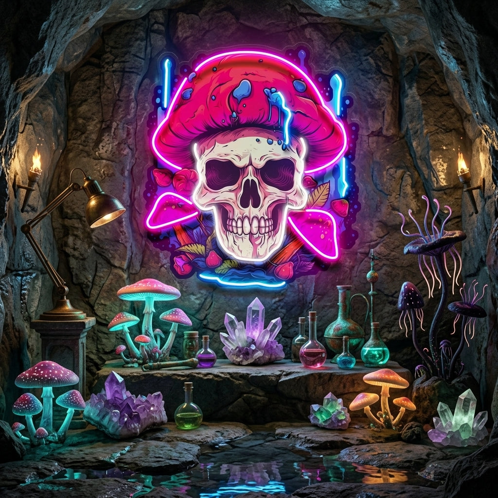 A Skull With A Mushroom Hat LED Neon Sign Light Pop Art