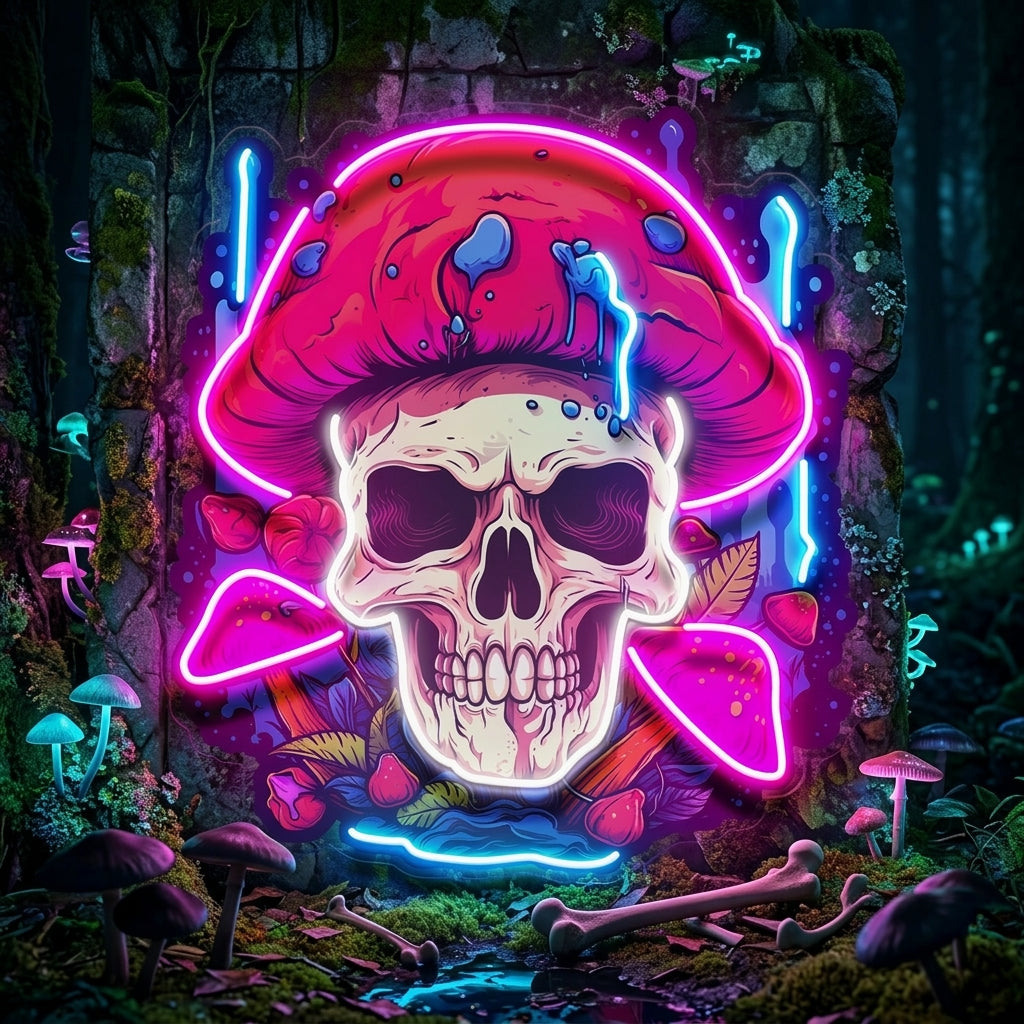 A Skull With A Mushroom Hat LED Neon Sign Light Pop Art