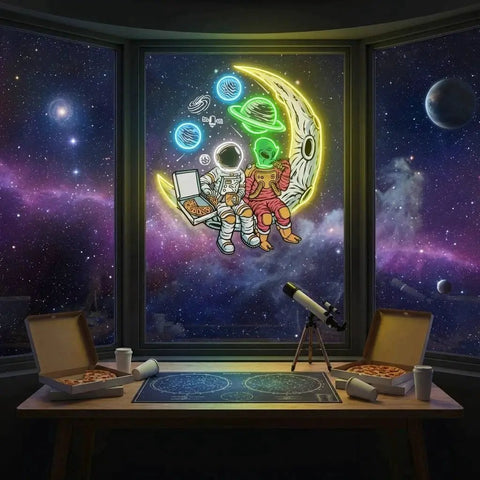Astronaut And Alien Chill Together Pop Art Led Neon Sign Light