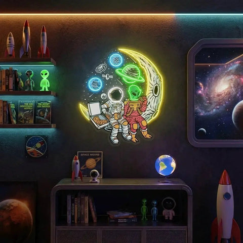 Astronaut And Alien Chill Together Pop Art Led Neon Sign Light