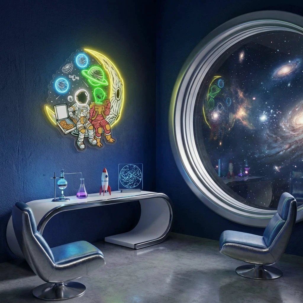 Astronaut And Alien Chill Together Pop Art Led Neon Sign Light