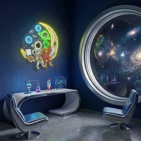 Astronaut And Alien Chill Together Pop Art Led Neon Sign Light