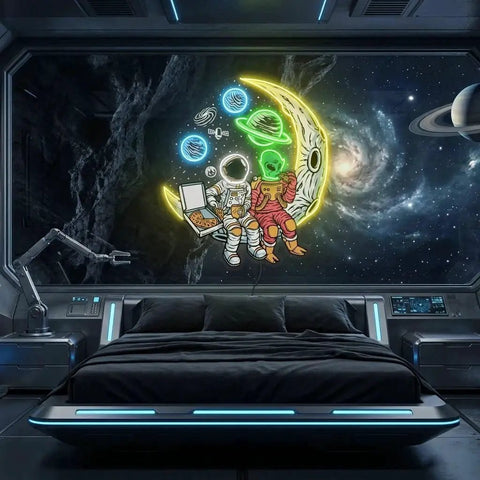 Astronaut And Alien Chill Together Pop Art Led Neon Sign Light