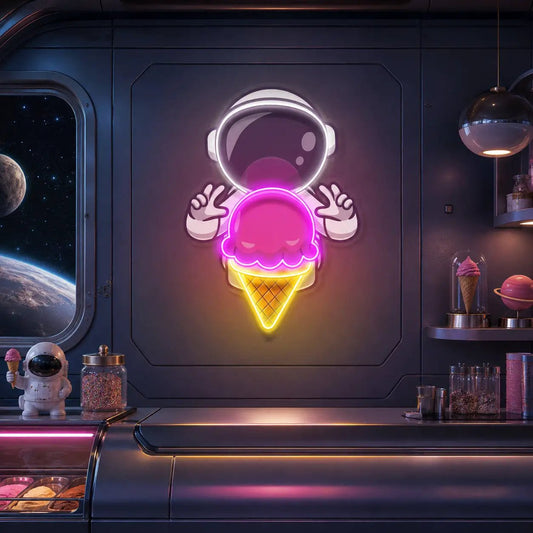 Astronaut Cream Space Led Neon Acrylic Artwork