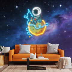 Astronaut Fishing Led Neon Acrylic Artwork