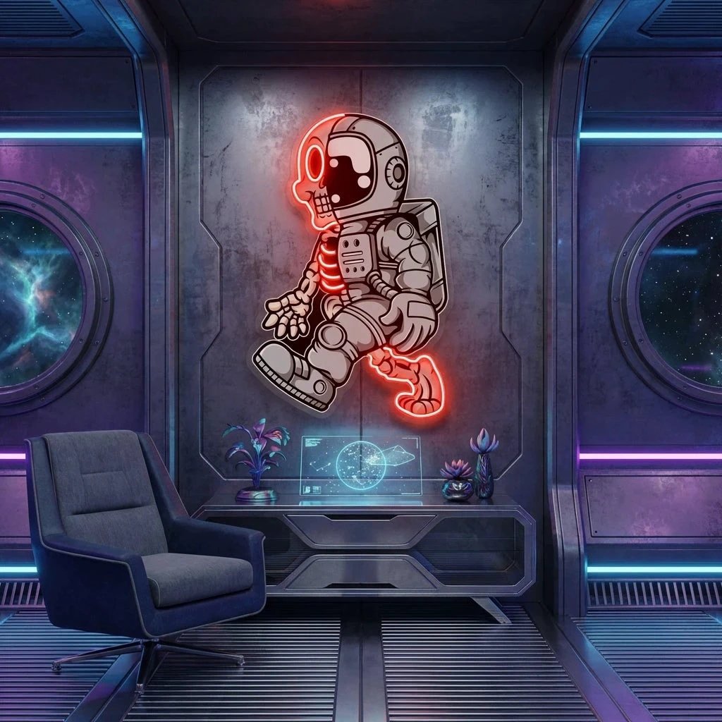 Astronaut Half Skull Artwork Led Neon Sign Light