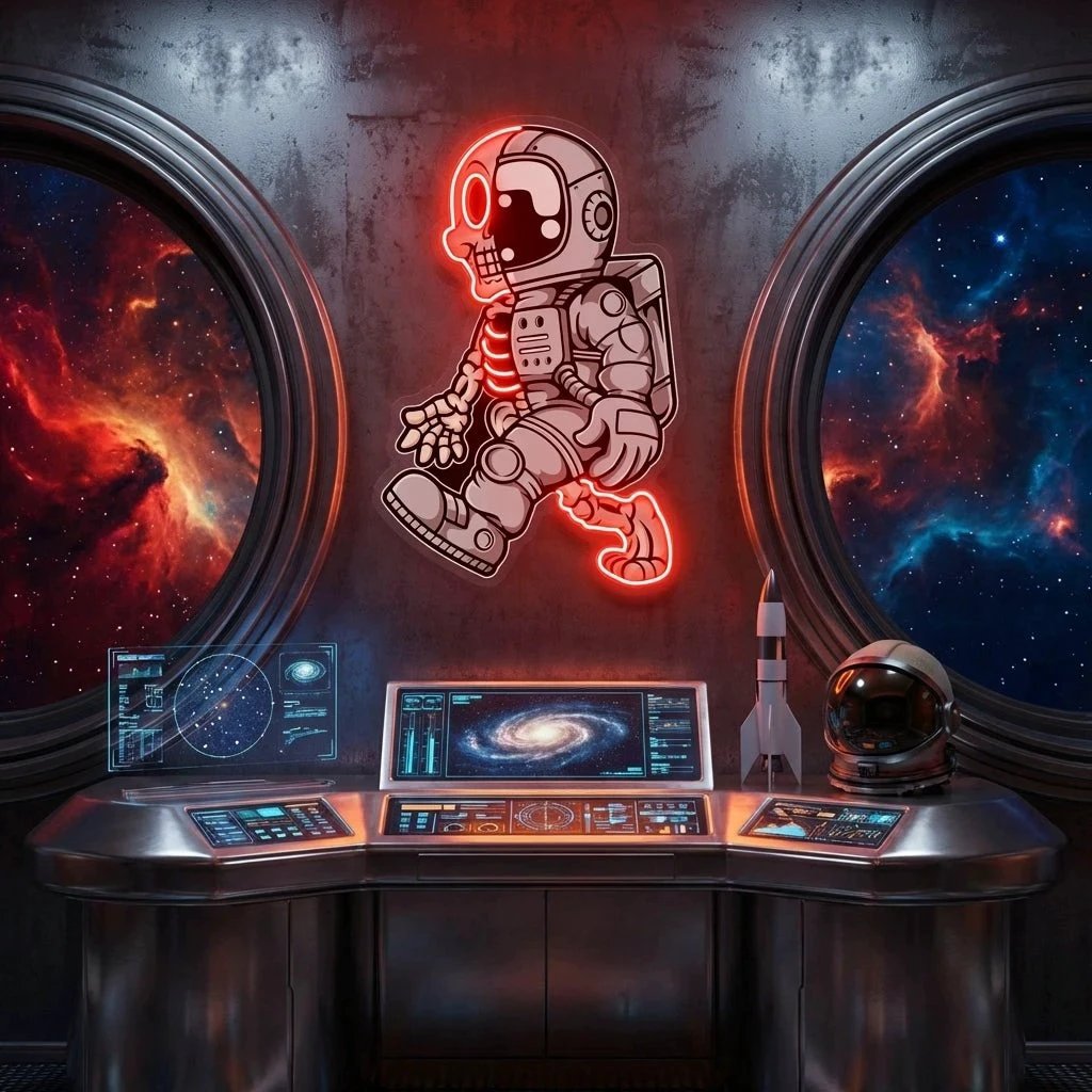 Astronaut Half Skull Artwork Led Neon Sign Light